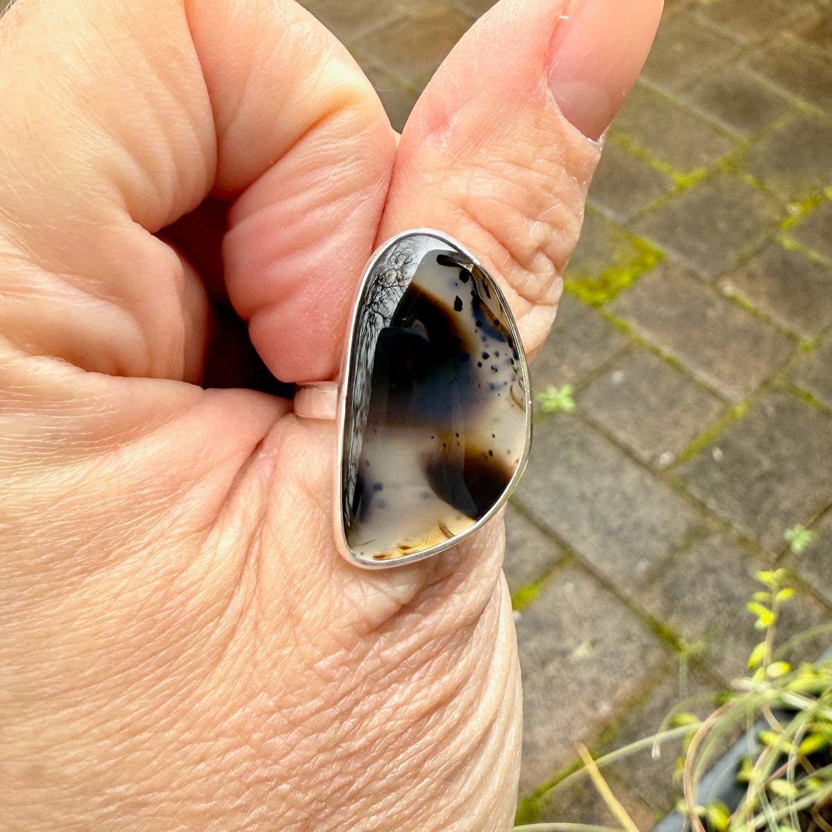 Montana Agate Statement Ring Size 10.5 | PNW Gemstone | Handmade Sterling Silver
