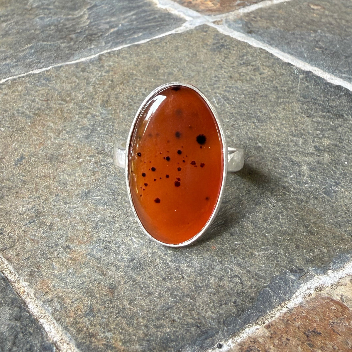 Orange Montana Agate Statement Ring • Sterling Silver • PNW Gemstone Jewelry