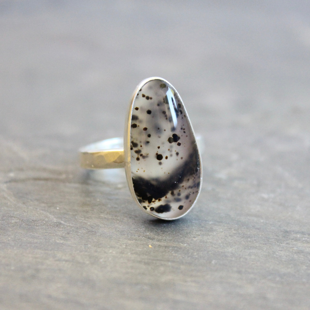 Spotted Montana Agate Statement Ring • Sterling Silver • PNW Gemstone Jewelry