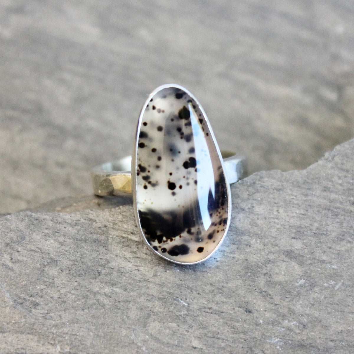 Spotted Montana Agate Statement Ring • Sterling Silver • PNW Gemstone Jewelry
