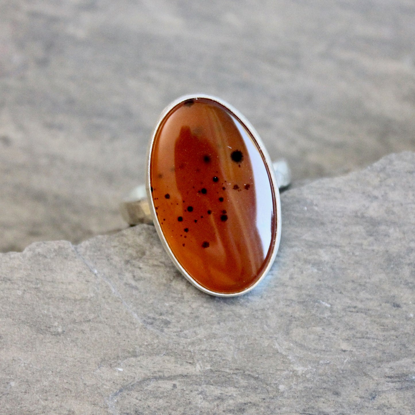Orange Montana Agate Statement Ring • Sterling Silver • PNW Gemstone Jewelry