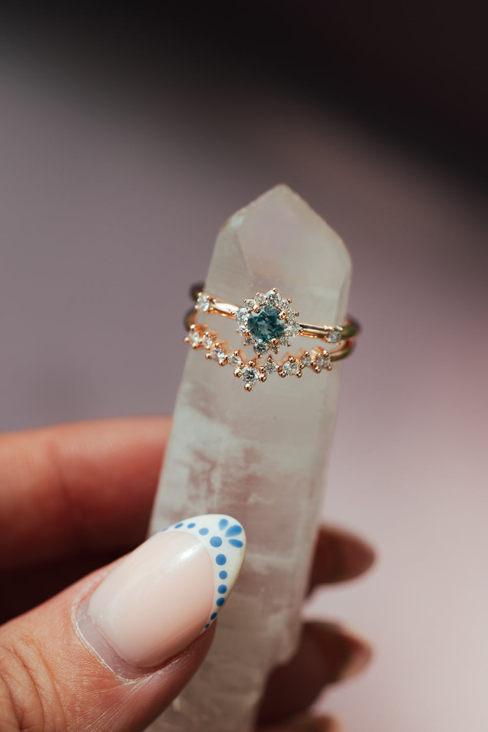 "Starla" - Round Cut Denim Montana Sapphire Starburst Engagement Ring