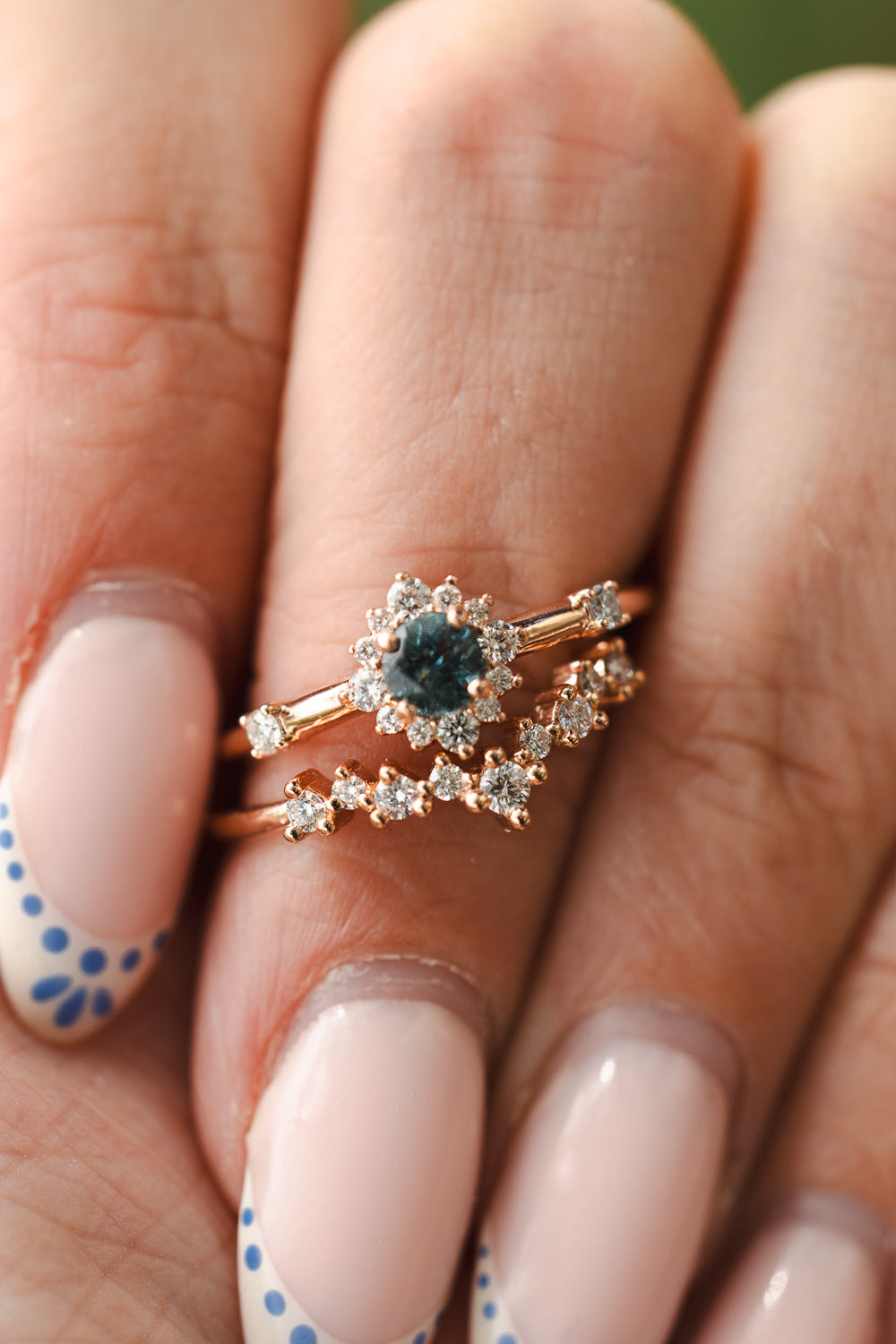 "Starla" - Round Cut Denim Montana Sapphire Starburst Engagement Ring