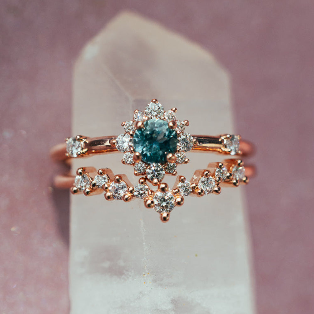 "Starla" - Round Cut Denim Montana Sapphire Starburst Engagement Ring