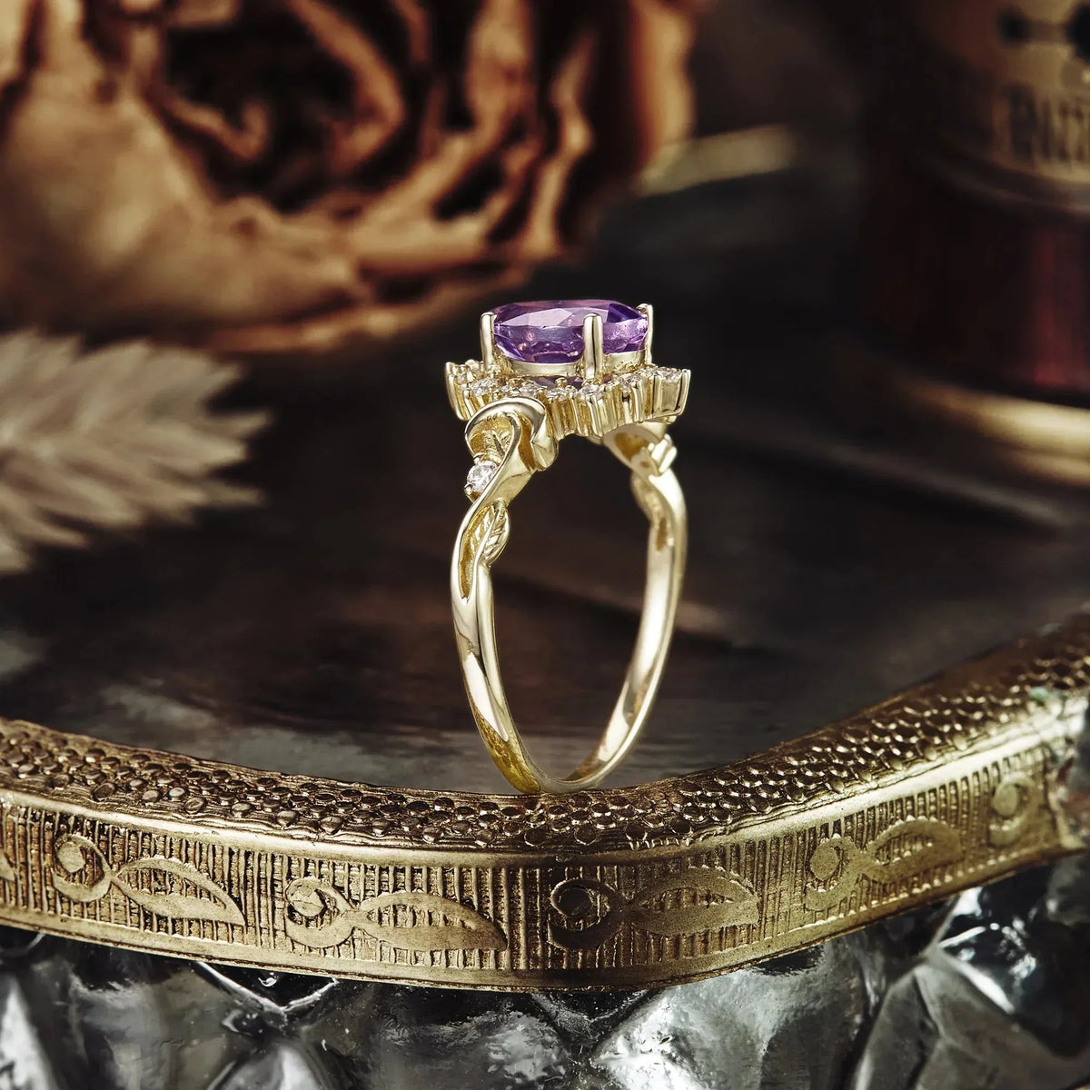 Luna’s Laurel | Purple Sapphire Halo Engagement Ring
