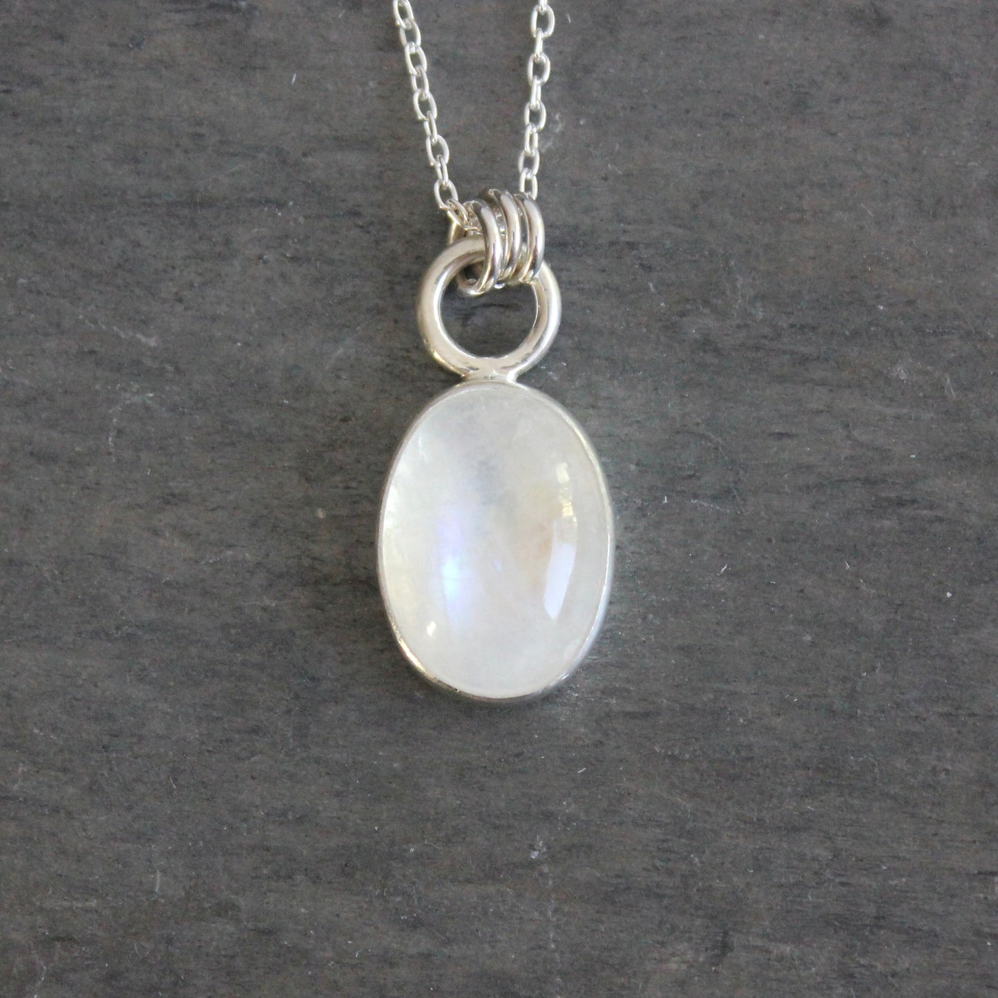 Rainbow Moonstone Oval Pendant Necklace | June Birthstone Handmade Jewelry
