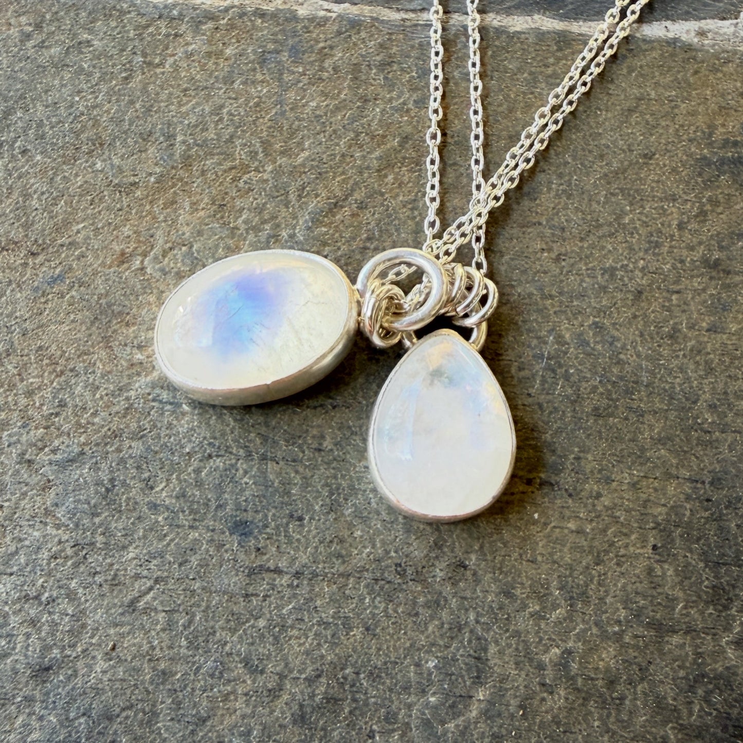 Rainbow Moonstone Oval Pendant Necklace | June Birthstone Handmade Jewelry