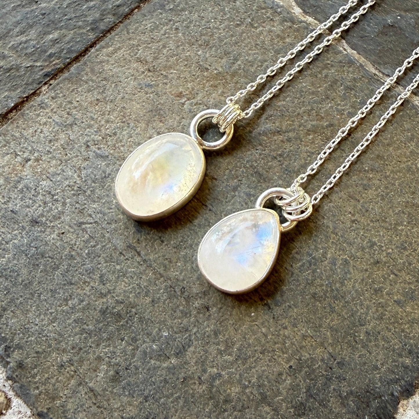 Rainbow Moonstone Oval Pendant Necklace | June Birthstone Handmade Jewelry