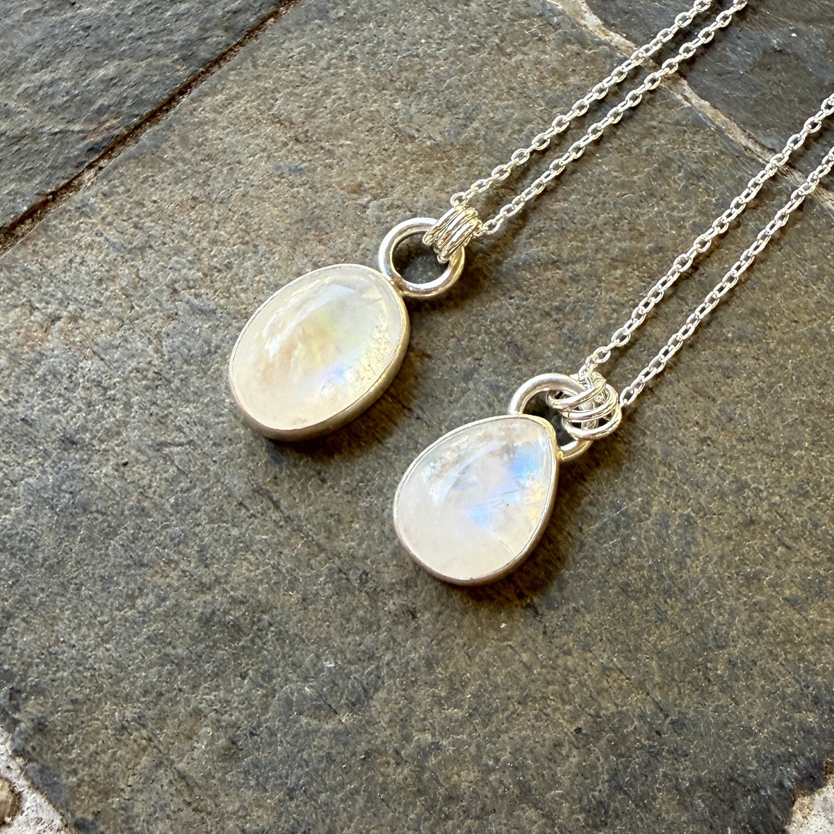 Rainbow Moonstone Teardrop Pendant Necklace | June Birthstone Handmade Jewelry