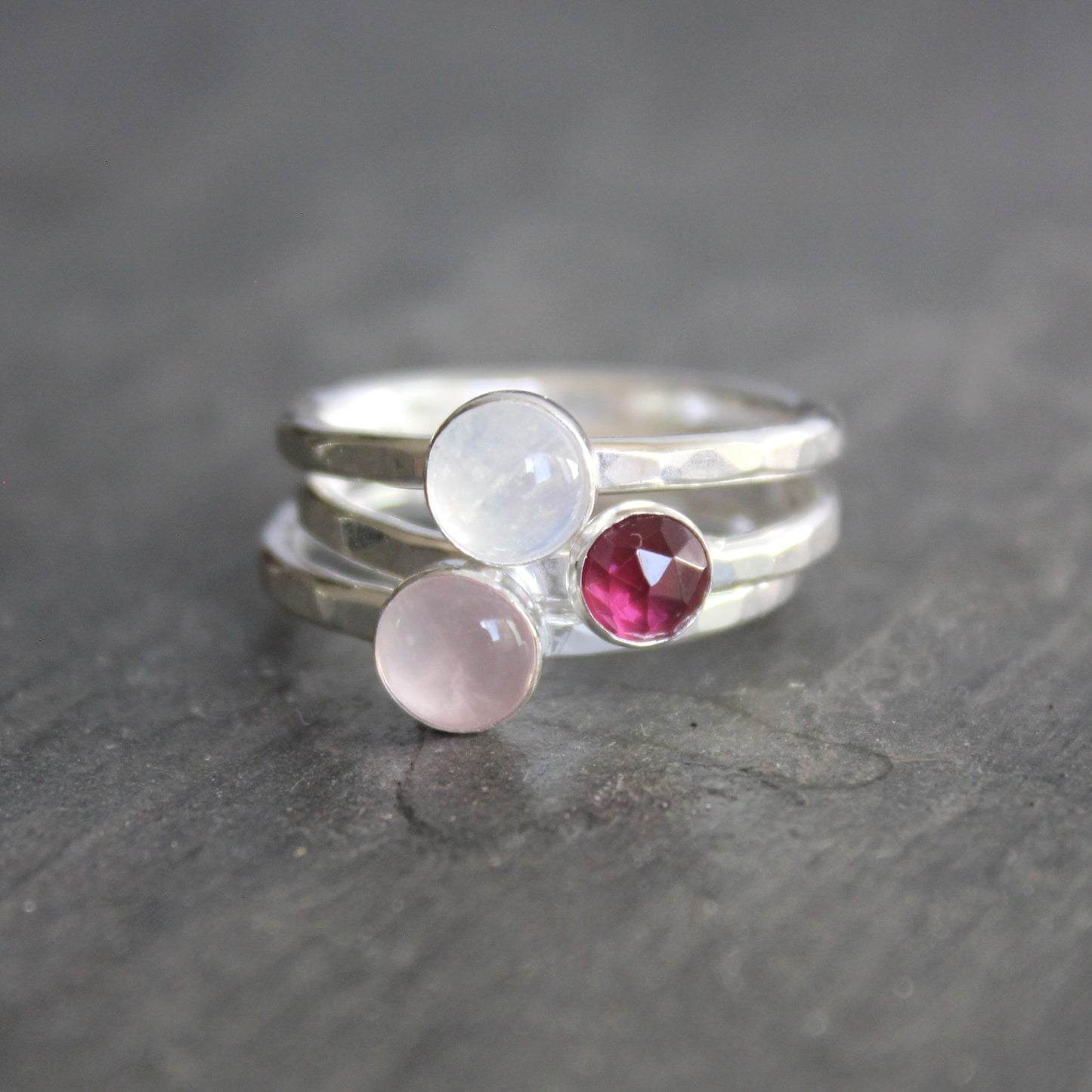 Sterling Silver Rhodolite Garnet Stacking Ring | January Birthstone | 2nd Anniversary