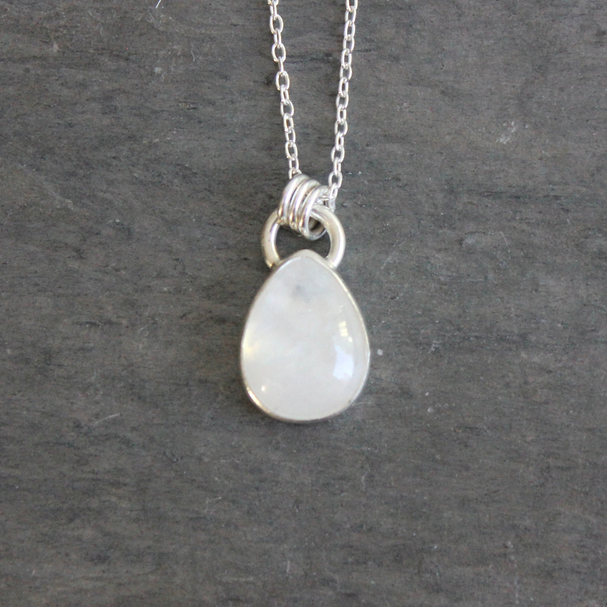 Rainbow Moonstone Teardrop Pendant Necklace | June Birthstone Handmade Jewelry