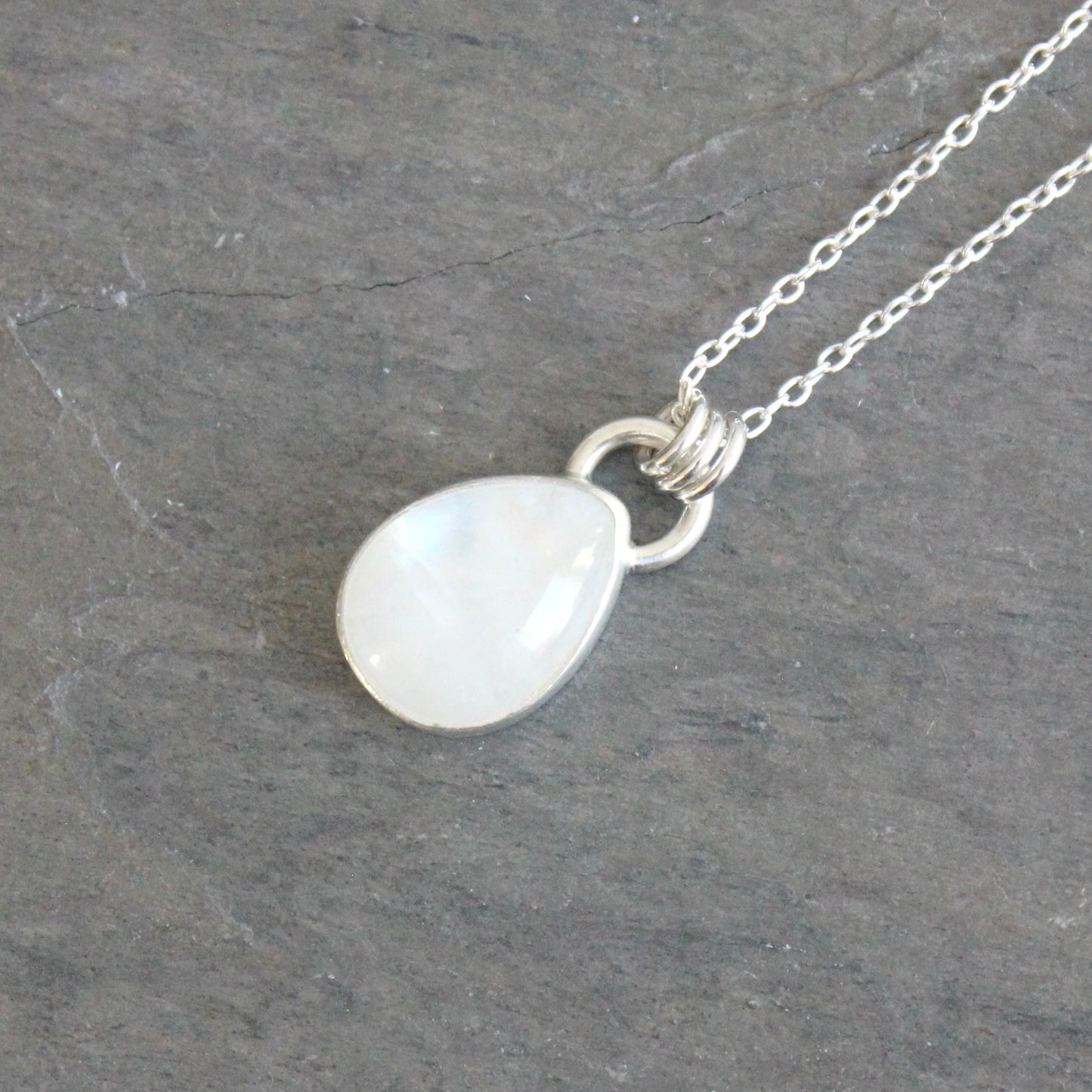 Rainbow Moonstone Teardrop Pendant Necklace | June Birthstone Handmade Jewelry