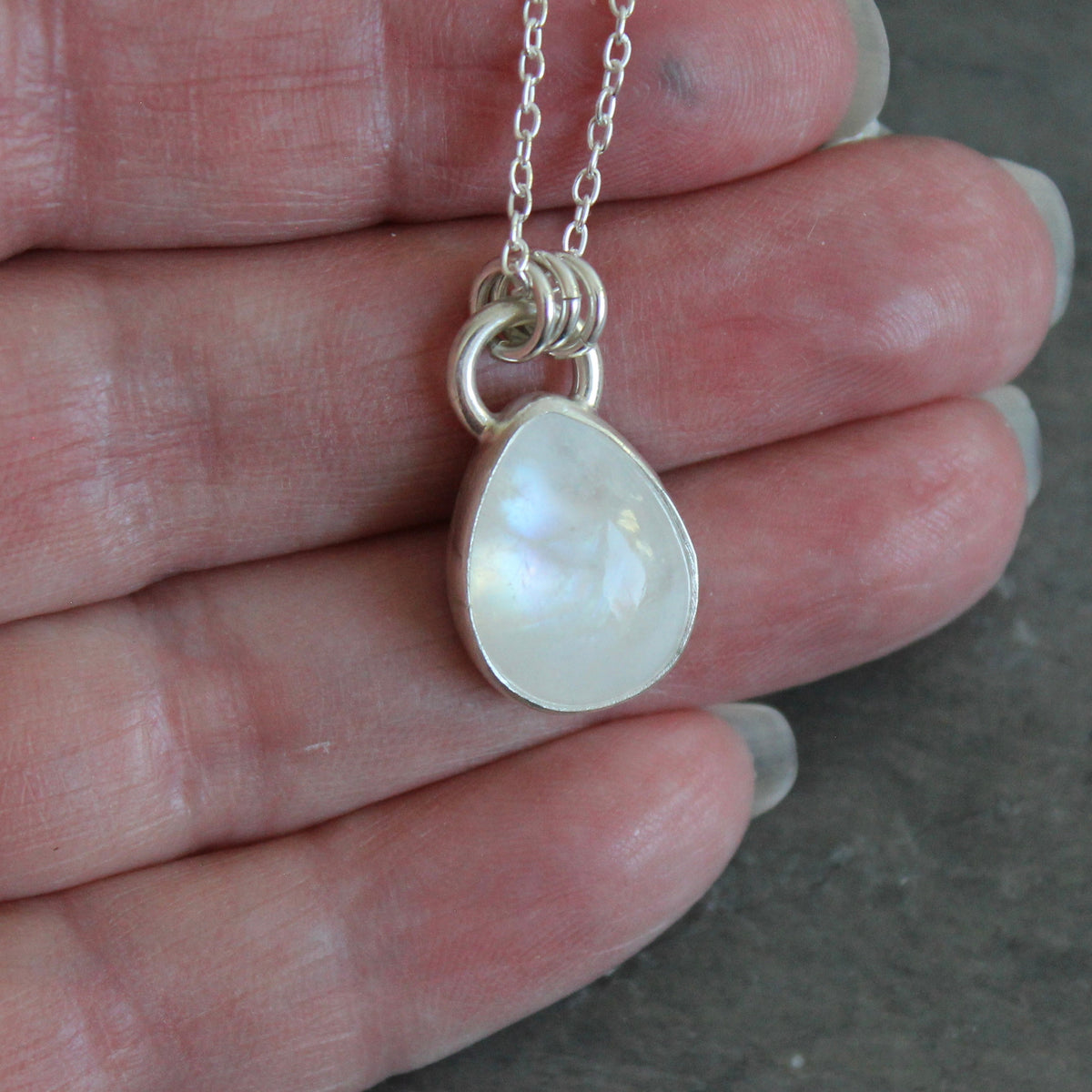 Rainbow Moonstone Teardrop Pendant Necklace | June Birthstone Handmade Jewelry