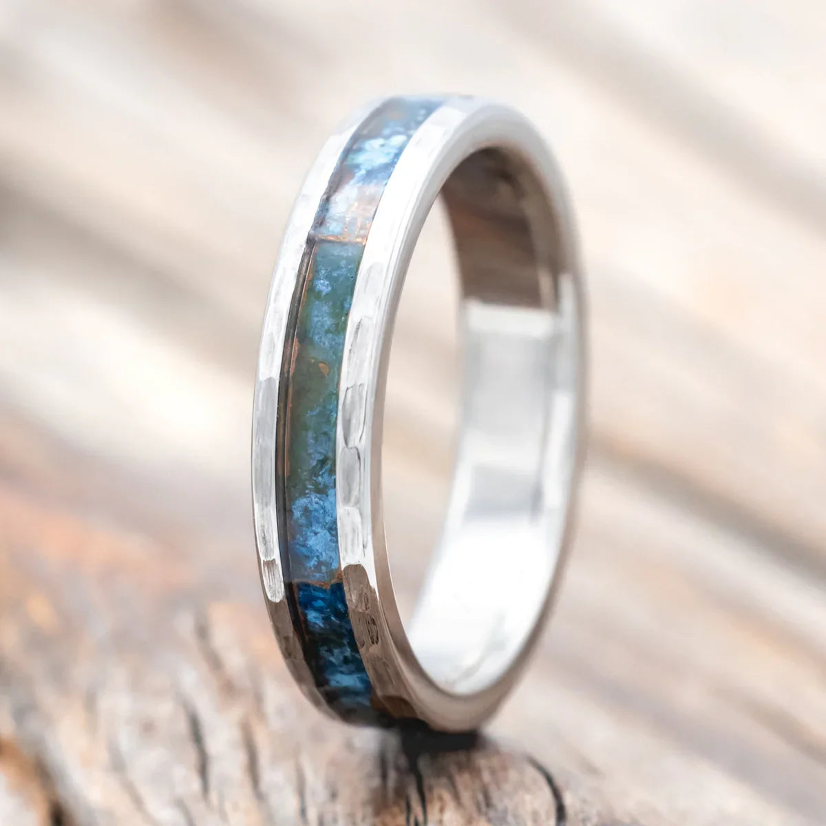 "Eterna" - Patina Copper Stacking Band With A Hammered Finish - Titanium (4mm) - Size 6