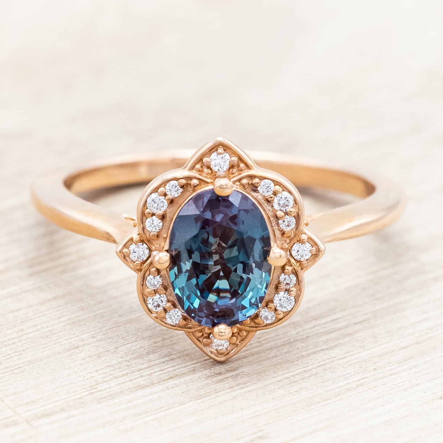 "Jane" - Lab-Grown Alexandrite Engagement Ring With Diamond Accents