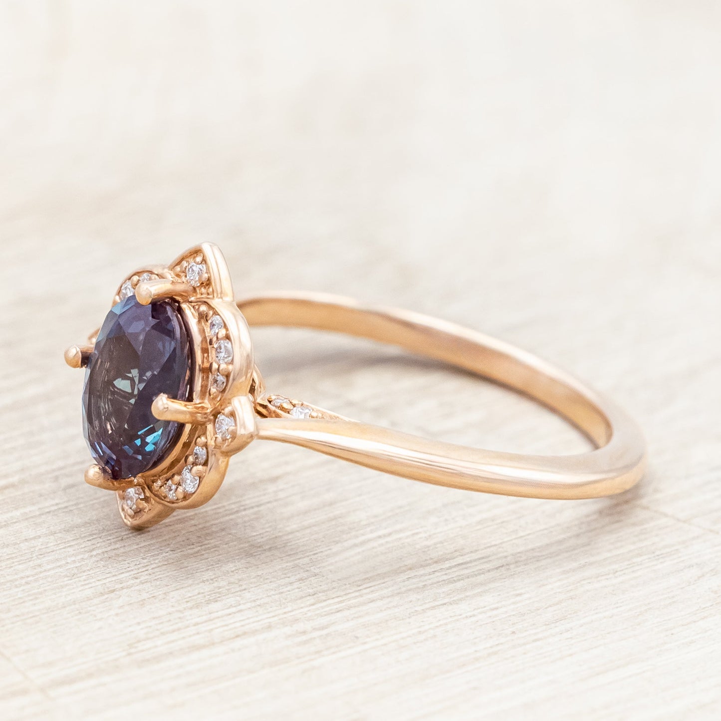 "Jane" - Lab-Grown Alexandrite Engagement Ring With Diamond Accents