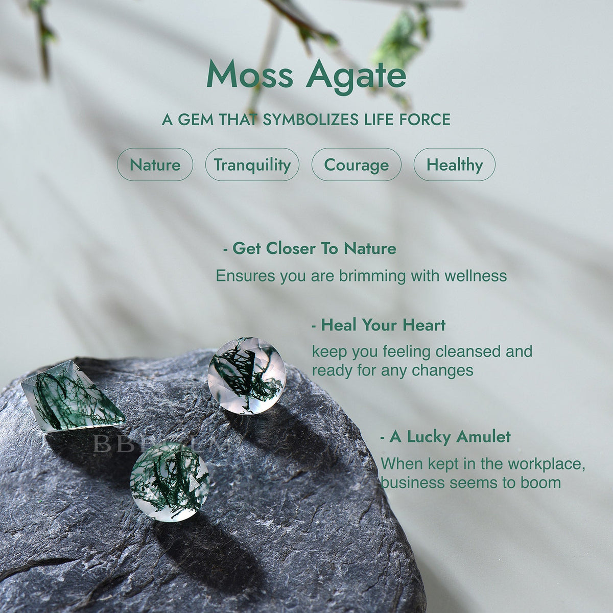 Hexagon Cut Natural Moss Agate Engagement Ring Emerald Celtic Knot Ring