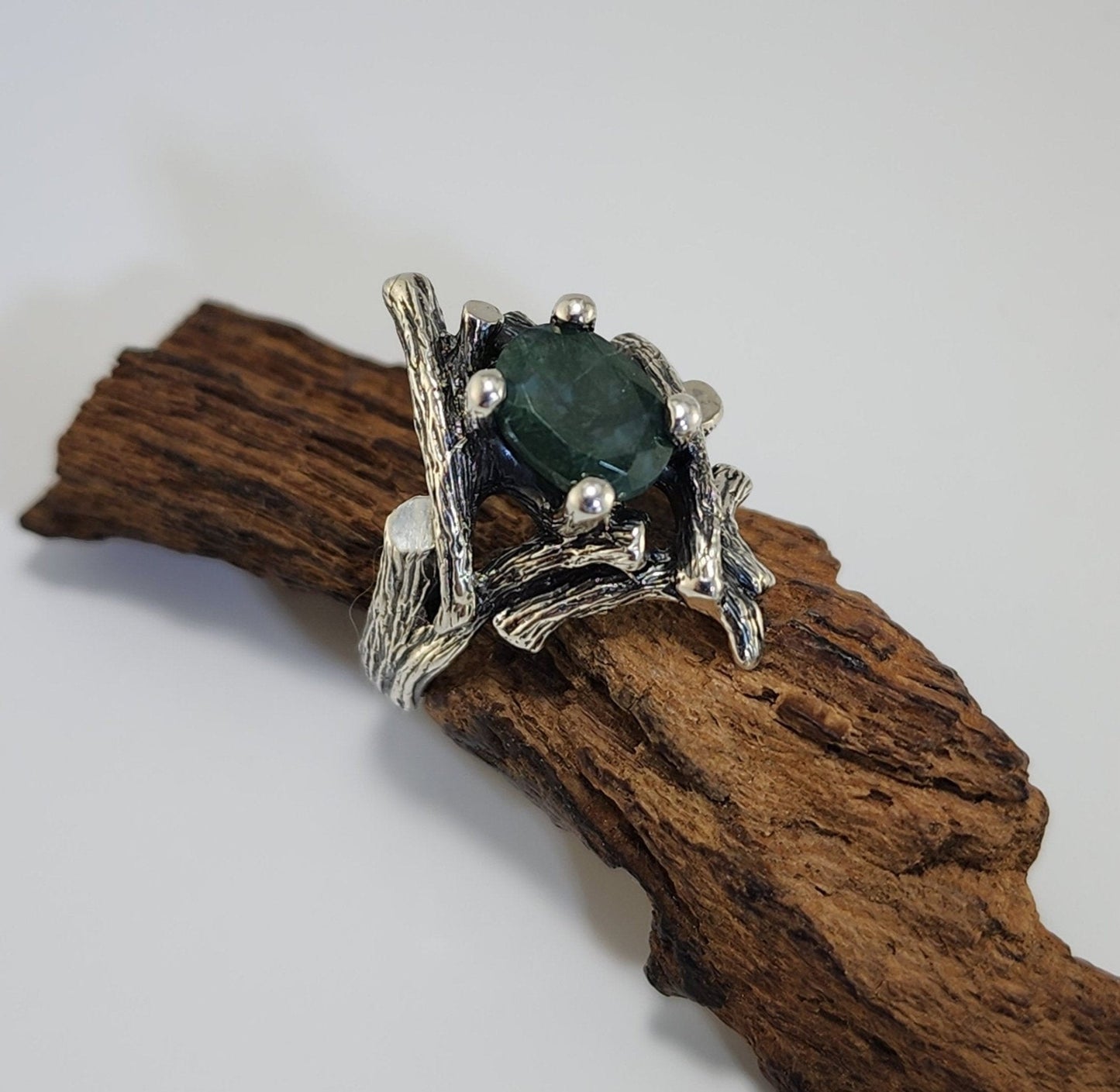 Moss Agate Gemstone Ring in Sterling Silver