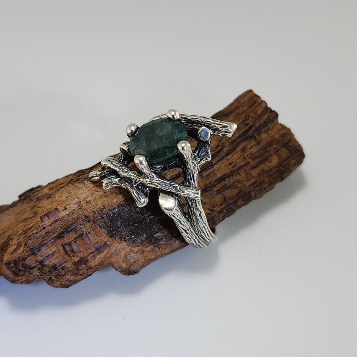 Moss Agate Gemstone Ring in Sterling Silver