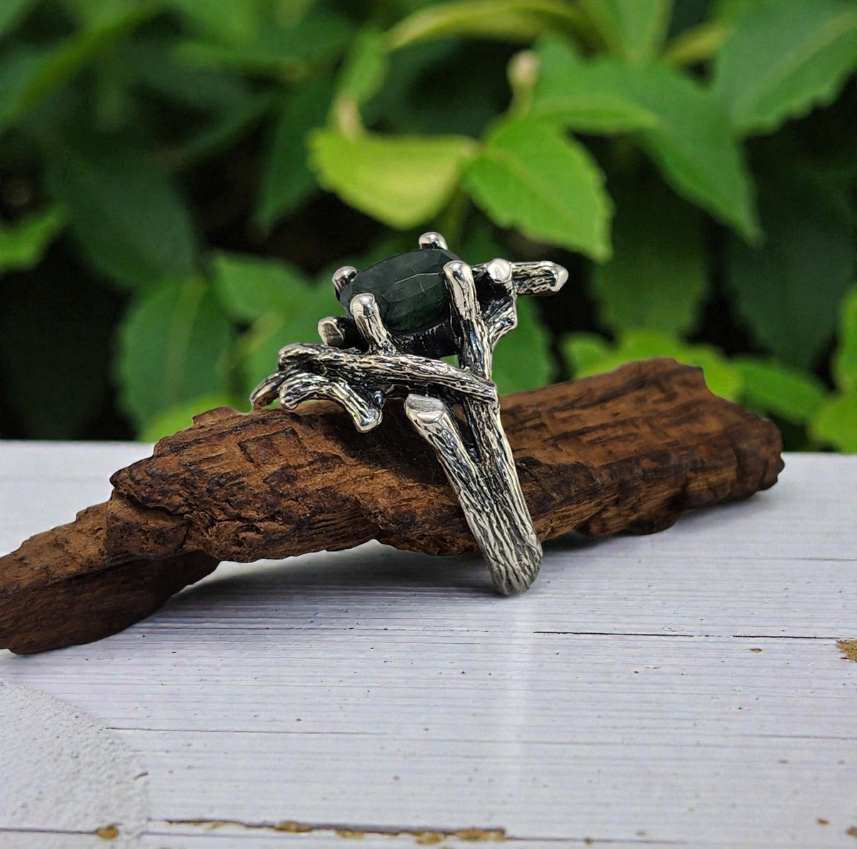 Moss Agate Gemstone Ring in Sterling Silver