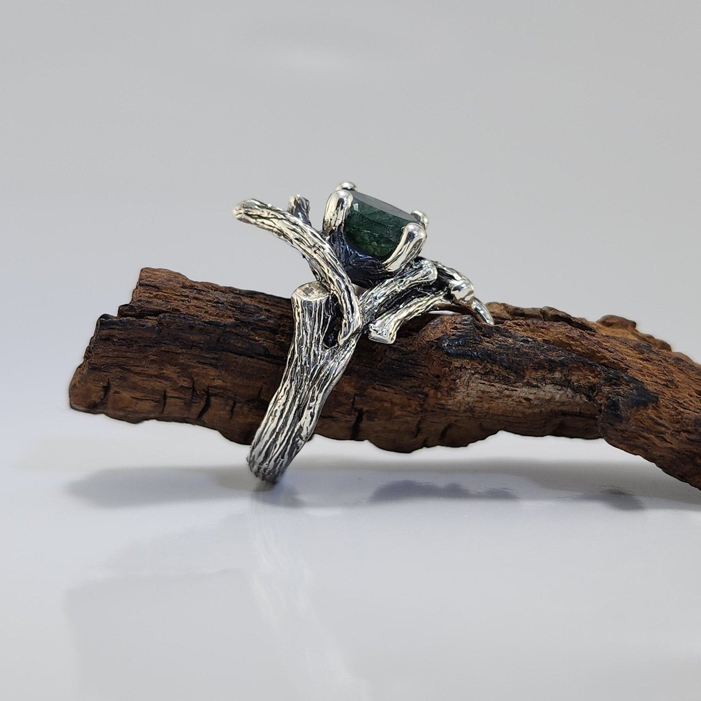 Moss Agate Gemstone Ring in Sterling Silver