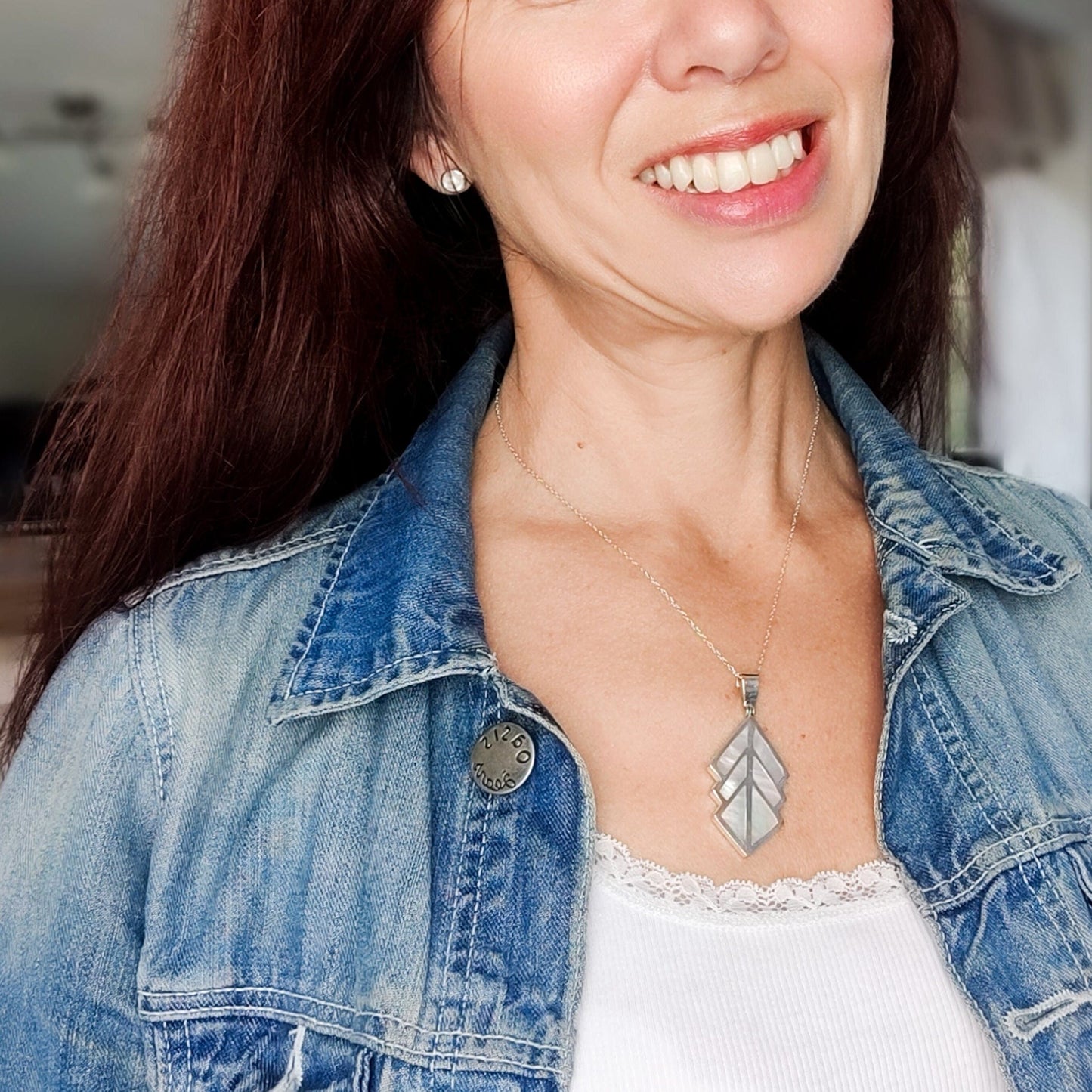 Mother of Pearl Art Deco Pendant | 3rd Anniversary | Sterling Silver