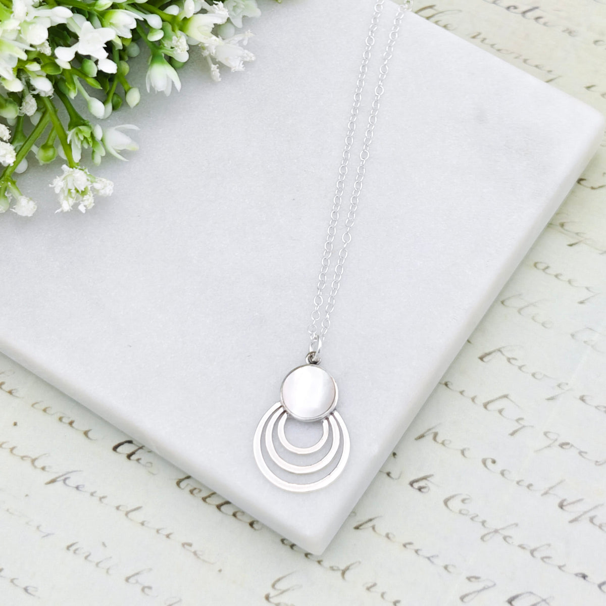 Mother of Pearl Triple Hoop Pendant in Sterling Silver | June Birthday Gift