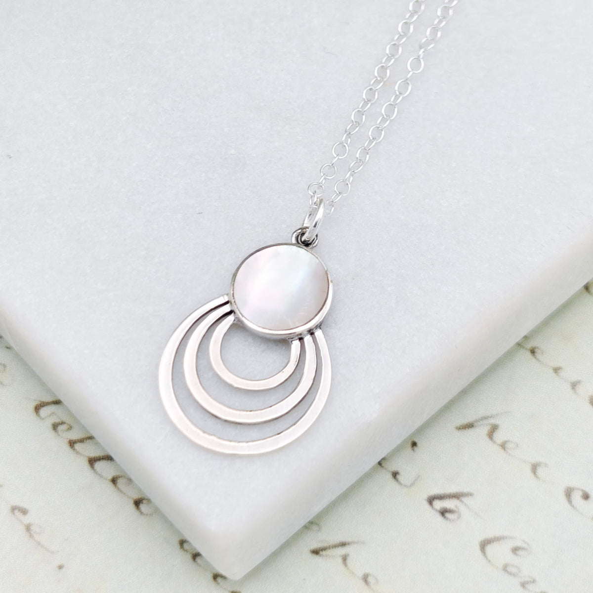 Mother of Pearl Triple Hoop Pendant in Sterling Silver | June Birthday Gift