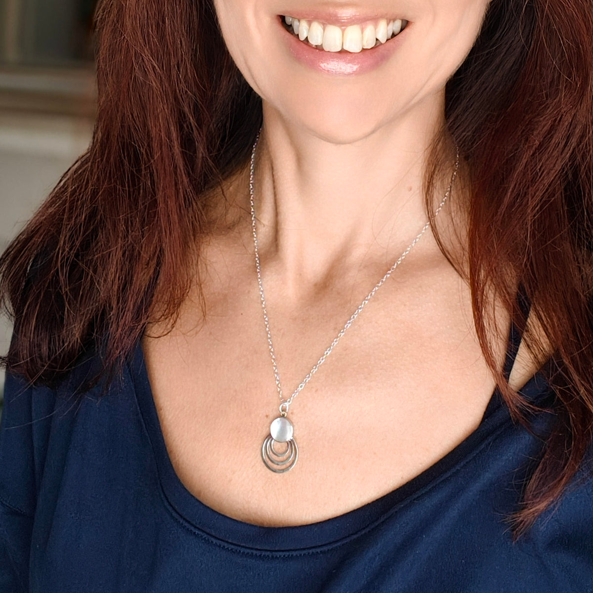 Mother of Pearl Triple Hoop Pendant in Sterling Silver | June Birthday Gift