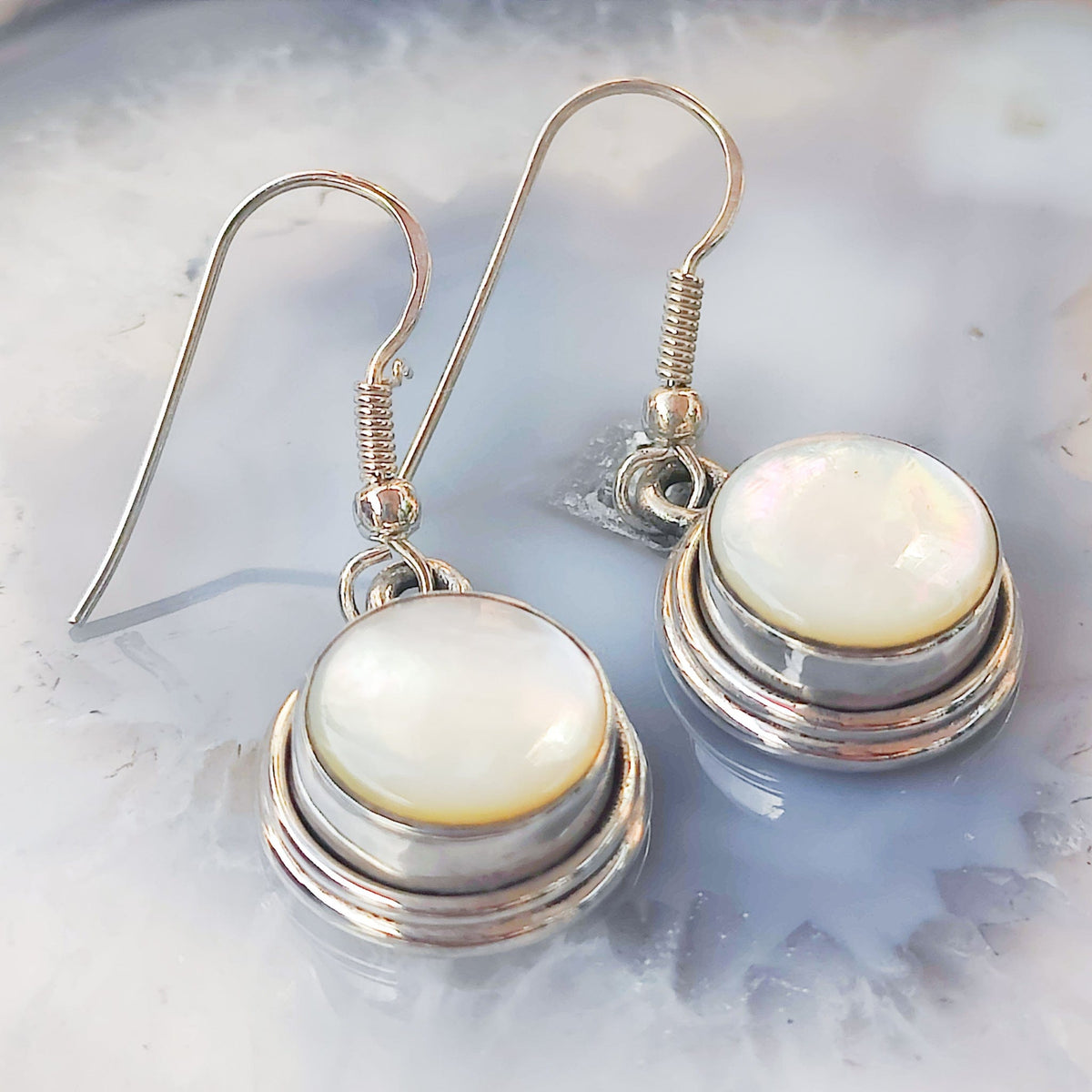 Mother of Pearl Drop Earrings | June Birthstone | Sterling Silver