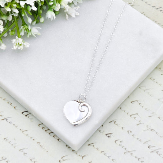 Mother of Pearl Hanging Heart Pendant in sterling silver | June Birthday Gift