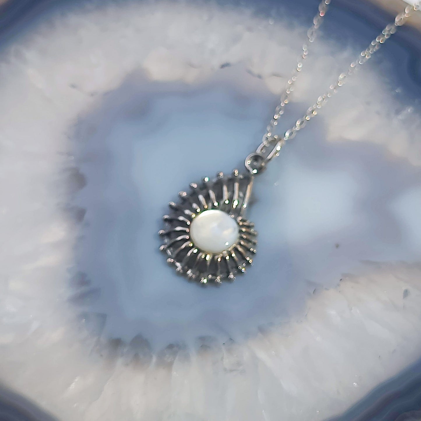Mother of Pearl Shell Pendant | June Birthday | Sterling Silver