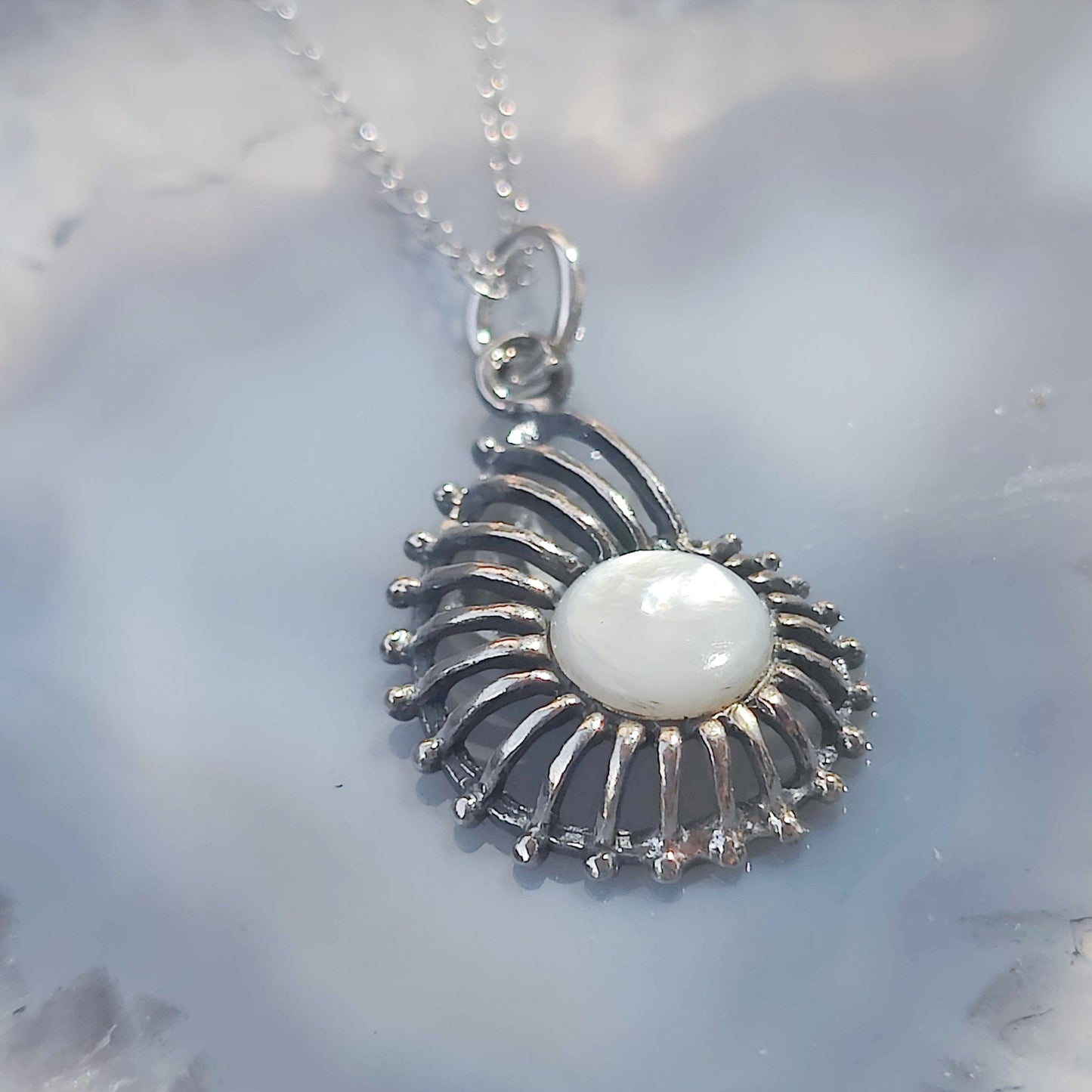 Mother of Pearl Shell Pendant | June Birthday | Sterling Silver