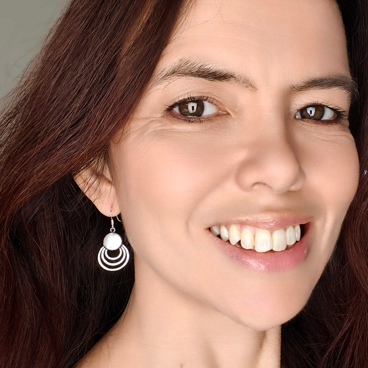 Mother of Pearl Three Circle Sterling Silver Earrings | June Gift