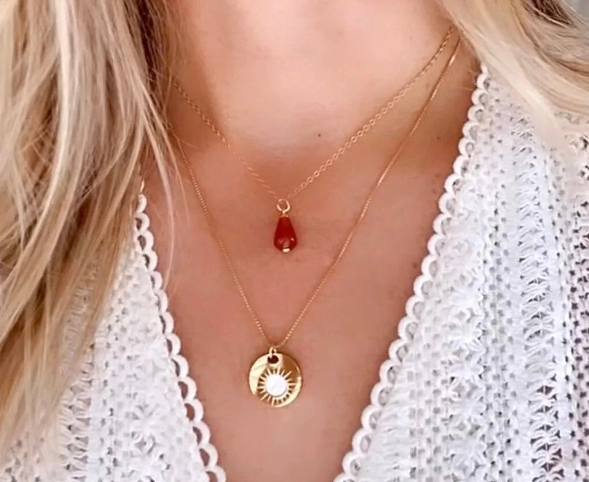 Gold Filled Medallion Coin Necklace Mother of Pearl Pendant Minimalist Layering Necklaces Thick Chunky Gold Coin Pendant Necklace Sun Disc