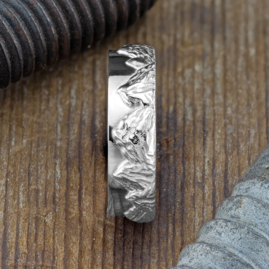 6mm Mountain Mens Wedding Ring, Polished