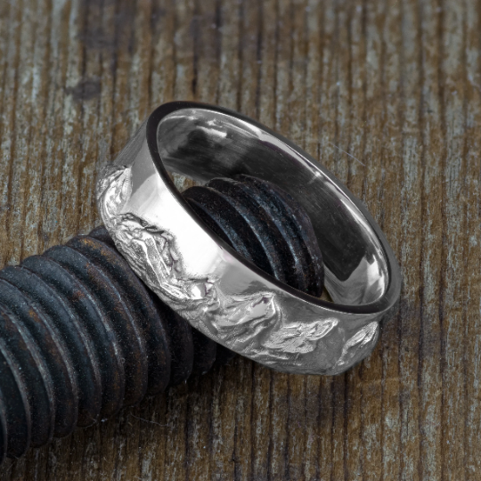 6mm Mountain Mens Wedding Ring, Polished
