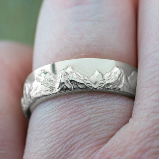6mm Mountain Mens Wedding Ring, Polished