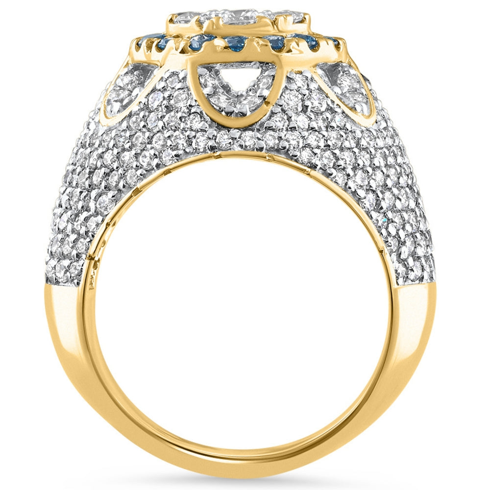 4.64Ct Blue & White Diamond Men's Pinky Ring 14k Yellow Gold Lab Grown Hip Hop