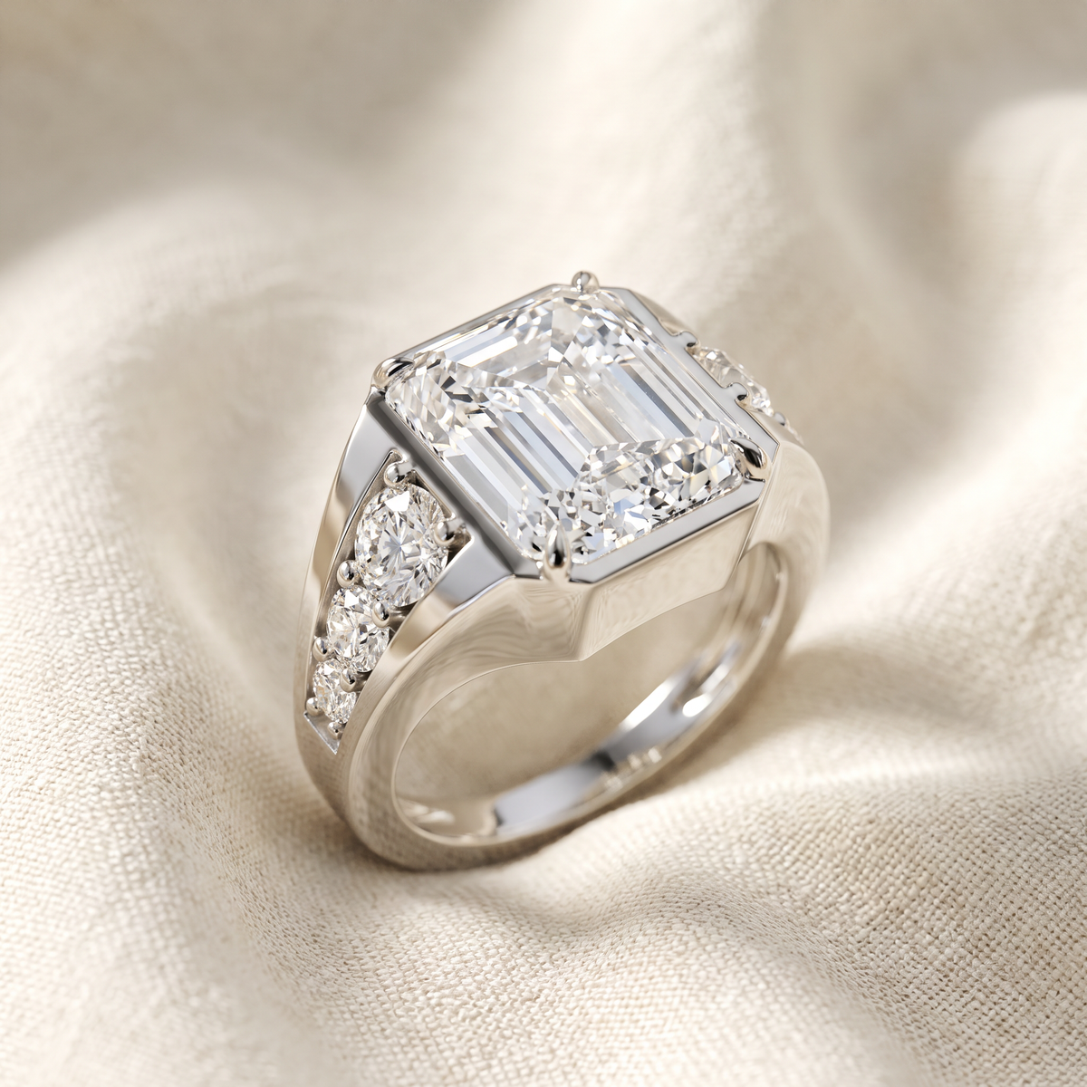 Certified 8Ct Men's Mike Emerald Diamond Anniversary Ring Gold Lab Grown