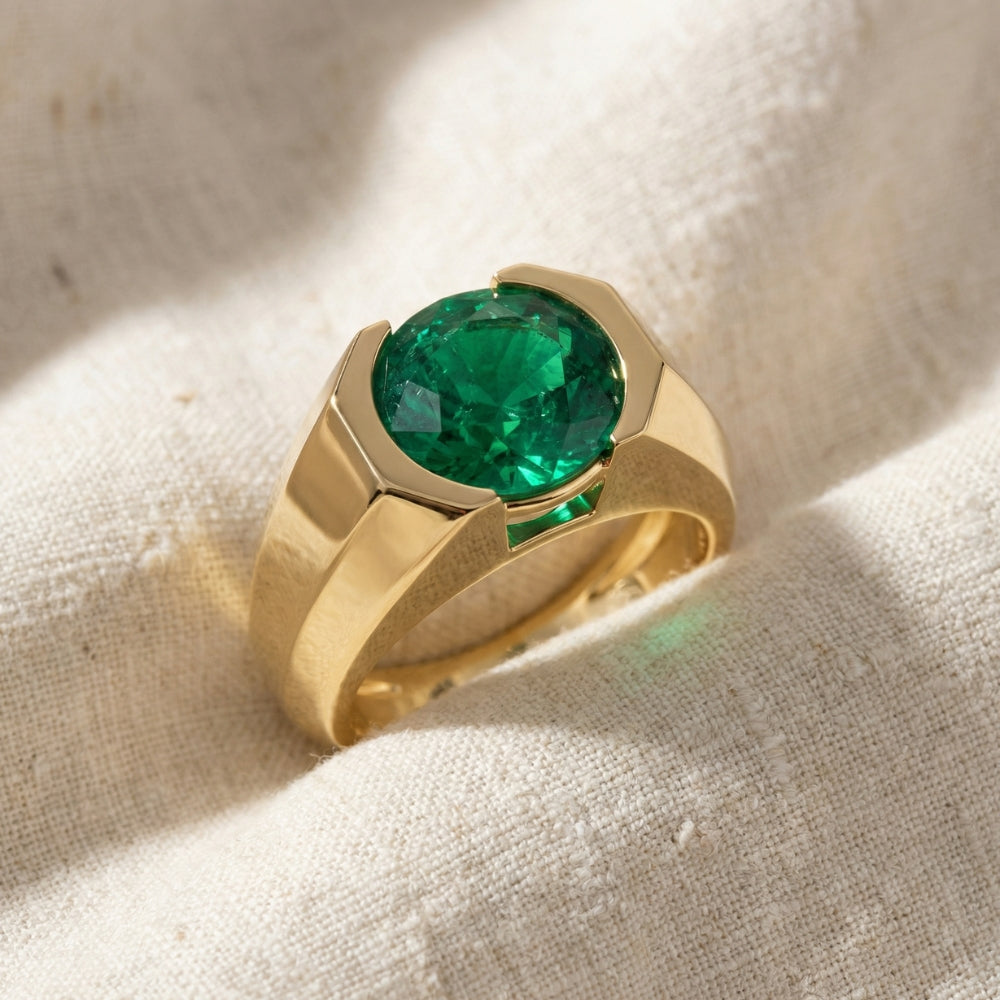 Certified 2.69Ct 9mm Emerald Solitaire Elon Ring 14k Gold Lab Grown