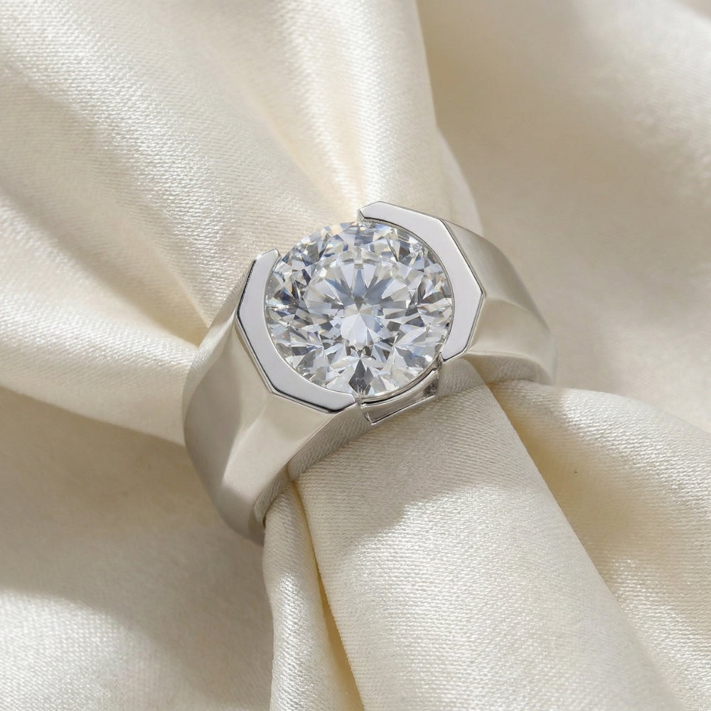 Certified 5 Ct Elon Signature Men's Bezel Diamond Ring Lab Grown