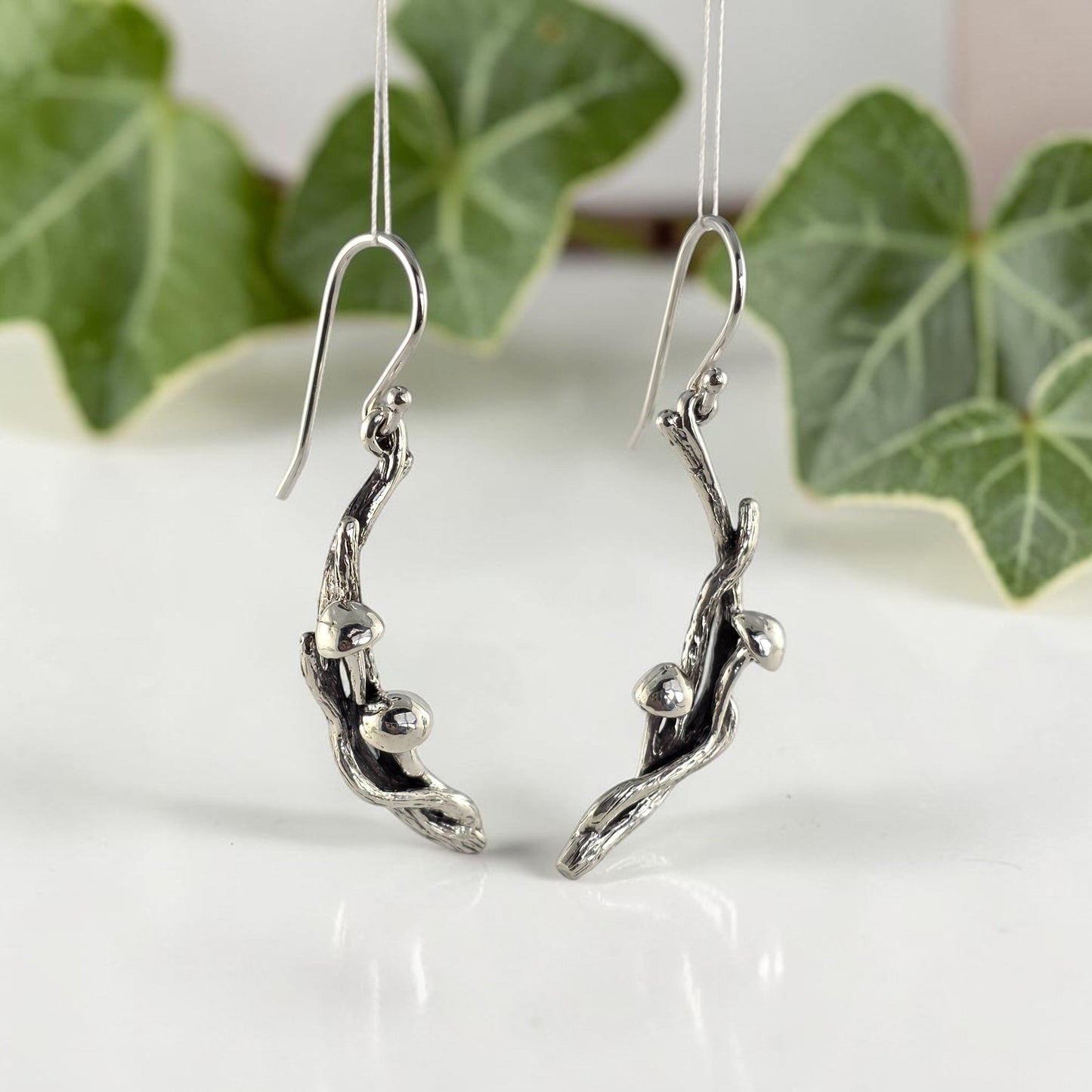 Sterling Silver Mushroom Handmade Twig and Branch Style Earrings
