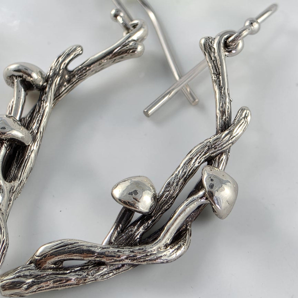 Sterling Silver Mushroom Handmade Twig and Branch Style Earrings