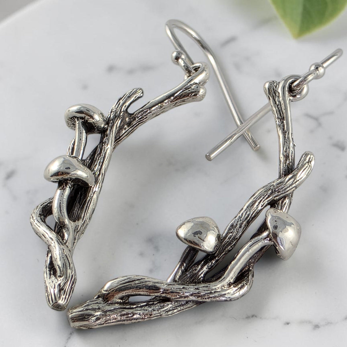 Sterling Silver Mushroom Handmade Twig and Branch Style Earrings