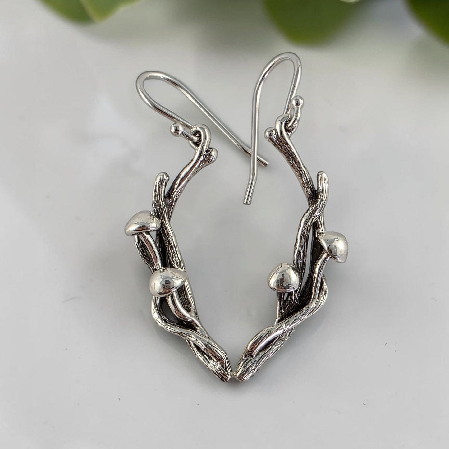 Sterling Silver Mushroom Handmade Twig and Branch Style Earrings