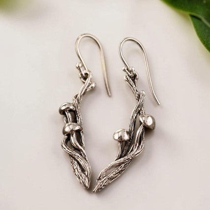 Sterling Silver Mushroom Handmade Twig and Branch Style Earrings