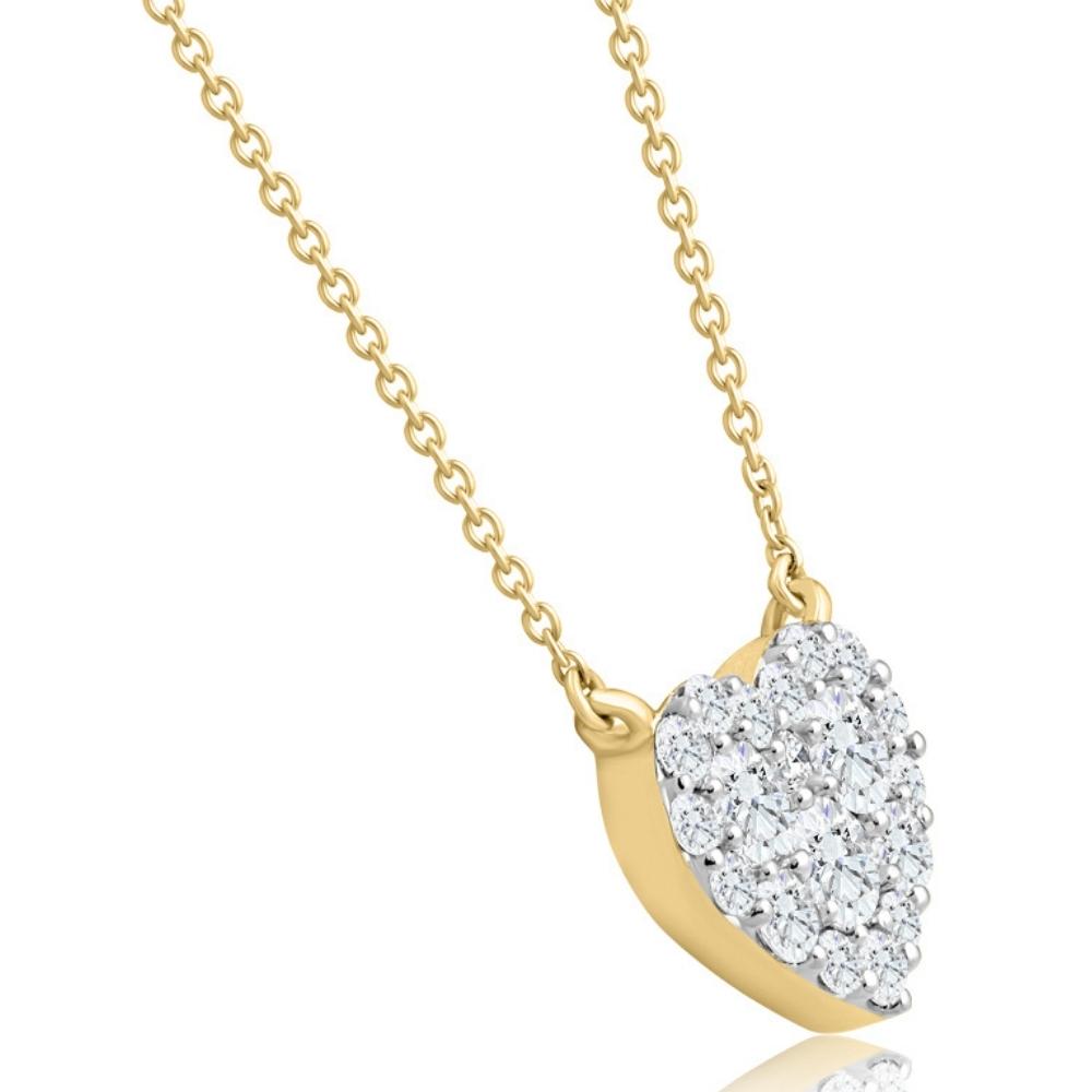 1Ct T.W. Heart Diamond Pendant 10k Yellow Gold Lab Grown 18" Necklace