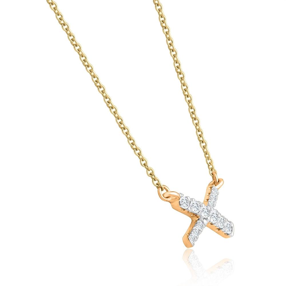 1/5Ct TW Diamond X Cross Pendant Yellow Gold Women's Necklace 18" Lab Grown