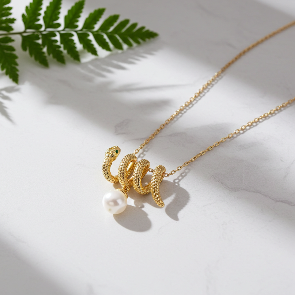 Round Cut Pearl Spirit Snake Unique Necklace